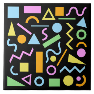 80s Style Shape Pattern Colour on Black Ceramic Tile