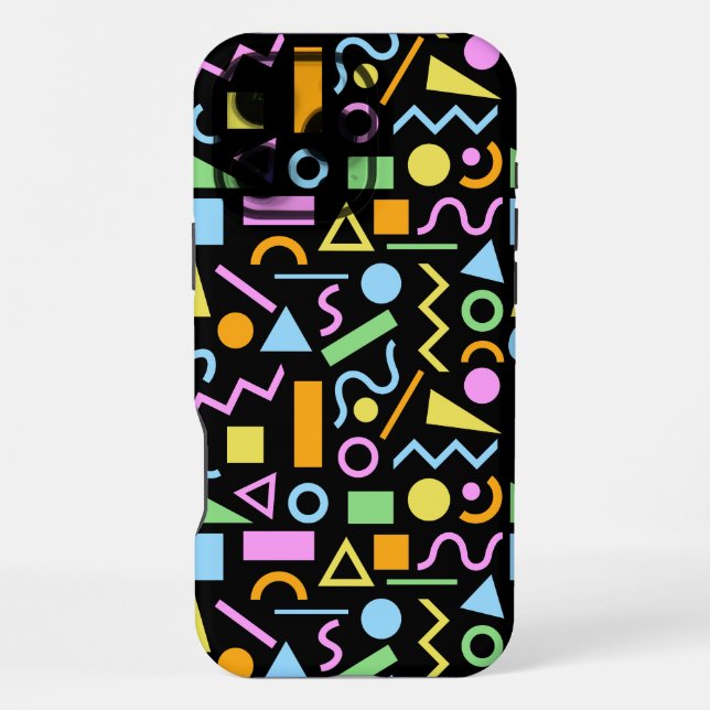 80s Style Shape Pattern Colour on Black iPhone Case (Back)