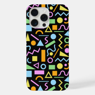 80s Style Shape Pattern Colour on Black iPhone 15 Pro Max Case