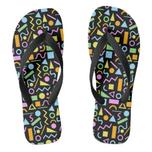 80s Style Shape Pattern Colour on Black Thongs