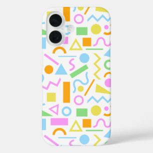 80s Style Shape Pattern Colour on White iPhone 16 Case