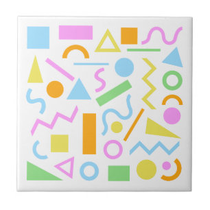 80s Style Shape Pattern Colour on White Ceramic Tile
