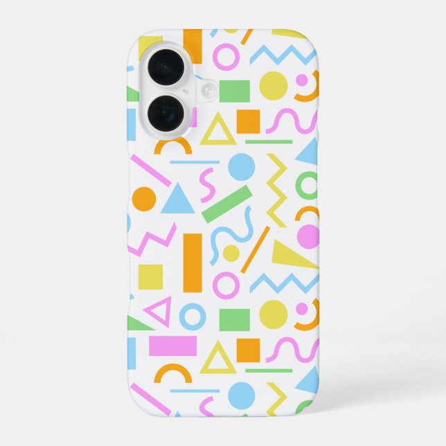 80s Style Shape Pattern Colour on White iPhone 16 Case (Back)