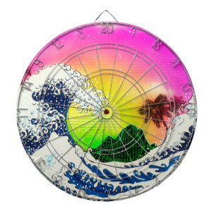 80s style The great wave and palm trees Dartboard