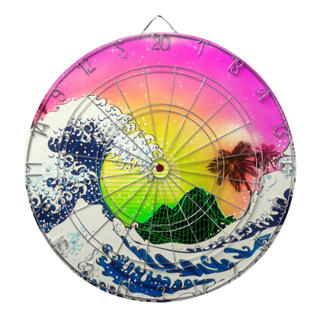 80s style The great wave and palm trees Dartboard (Front)