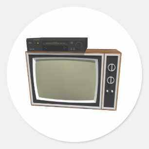 80's Style TV and VCR: 3D Model Classic Round Sticker