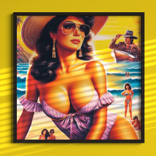 80s Summer Beach Woman Poster