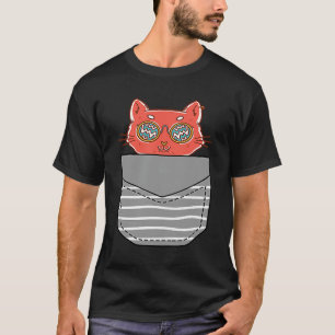 80s Sunglasses Cat In Pocket T-Shirt