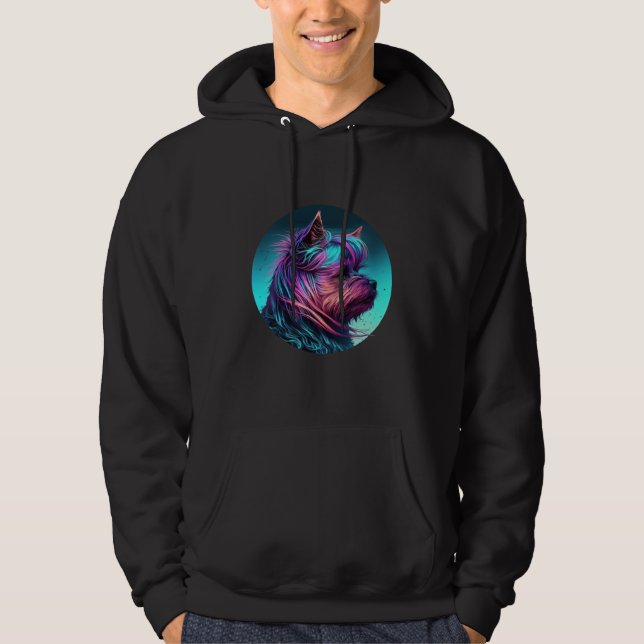 80s Sunset with Yorkshire Terrier Aesthetic Hoodie (Front)