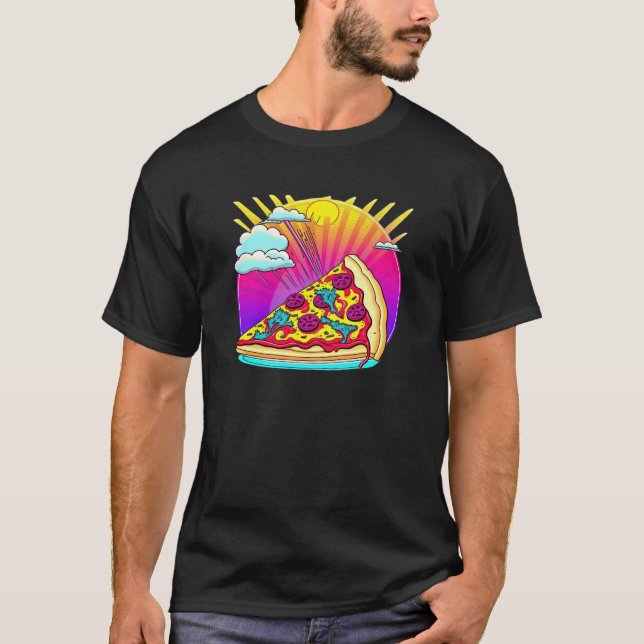 80s Synthwave Pizza with a Retro Aesthetic T-Shirt (Front)