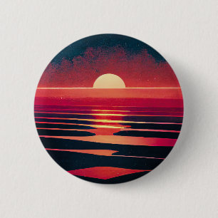 80s Synthwave Red Sea And Vintage Sunset 6 Cm Round Badge