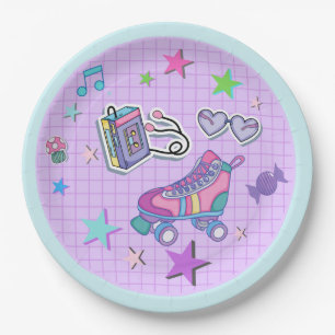 80's theme party, roller skate, music, stars paper plate
