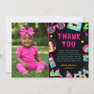 80s Themed Girls Birthday Photo  Thank You Card