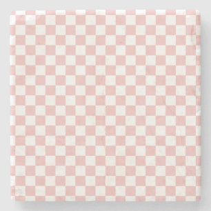 80s trend Baby Pink Chequerboard Stone Coaster