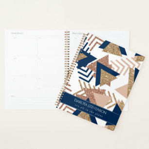 80s Trendy Abstract   Navy and Rose Gold Custom Planner