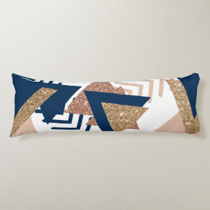 80s Trendy Abstract   Navy and Rose Gold Pattern Body Cushion