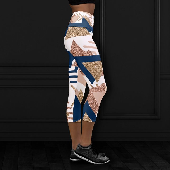 80s Trendy Abstract | Navy and Rose Gold Pattern Capri Leggings (Creator Uploaded)