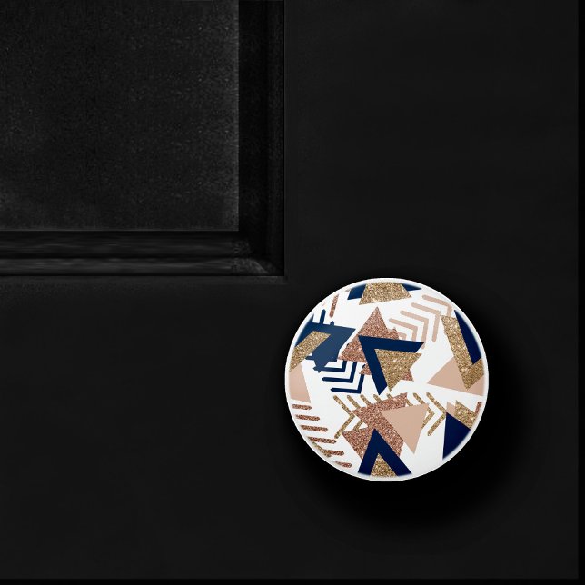 80s Trendy Abstract | Navy and Rose Gold Pattern Ceramic Knob (Creator Uploaded)