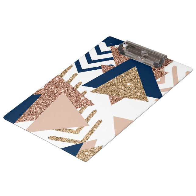 80s Trendy Abstract | Navy and Rose Gold Pattern Clipboard (Angled)