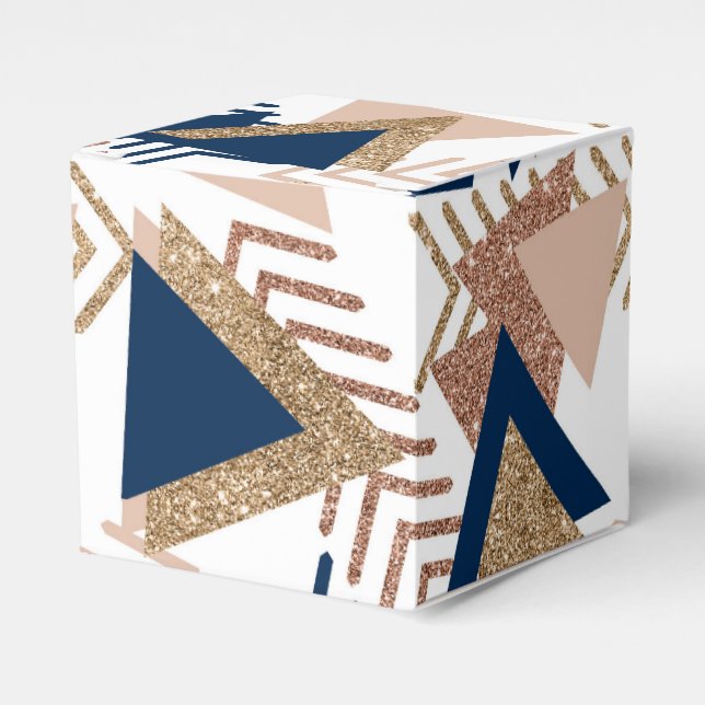 80s Trendy Abstract | Navy and Rose Gold Pattern Favour Box (Front Side)