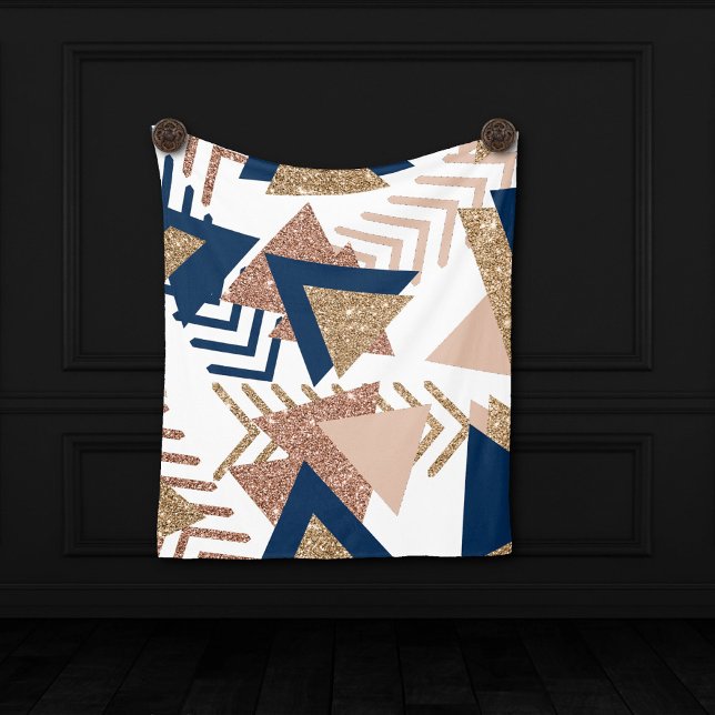 80s Trendy Abstract | Navy and Rose Gold Pattern Fleece Blanket (Creator Uploaded)
