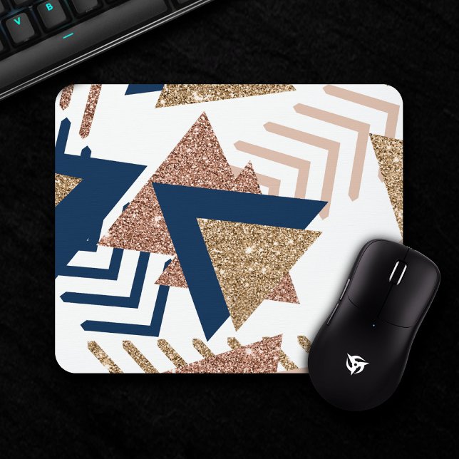 80s Trendy Abstract | Navy and Rose Gold Pattern Mouse Pad (Creator Uploaded)