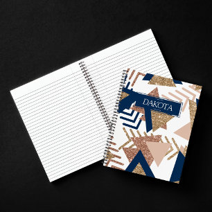 80s Trendy Abstract Navy and Rose Gold Pattern Notebook