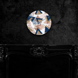 80s Trendy Abstract | Navy and Rose Gold Pattern Round Clock<br><div class="desc">#abstractart Feminine and sophisticated modern contemporary geometric abstract pop-art in a sophisticated navy blue, blush pink, and a copper rose gold faux metallic glitter palette celebrating the 1990s and 1980s with totally awesome retro graphics. The random Memphis-style of the 80s and 90s included seamless patterns of zigzags and triangle shapes...</div>