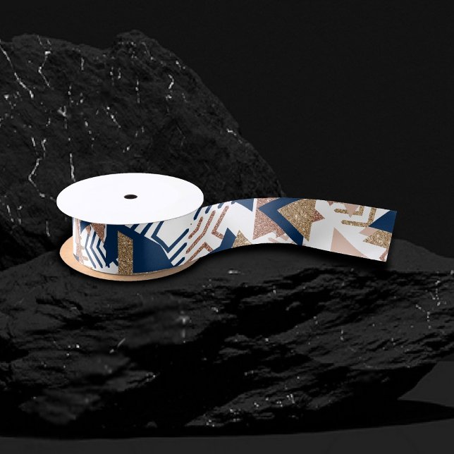 80s Trendy Abstract | Navy and Rose Gold Pattern Satin Ribbon (Creator Uploaded)