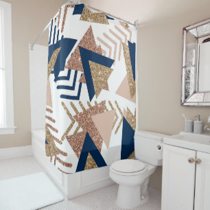 80s Trendy Abstract   Navy and Rose Gold Pattern Shower Curtain