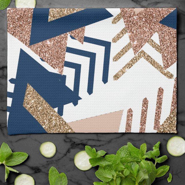 80s Trendy Abstract | Navy and Rose Gold Pattern Tea Towel (Creator Uploaded)