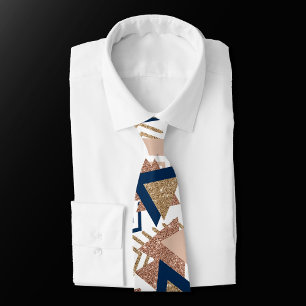 80s Trendy Abstract Navy and Rose Gold Pattern Tie