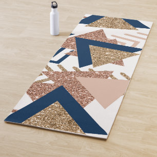 80s Trendy Abstract Navy and Rose Gold Pattern Yoga Mat