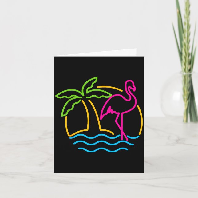 80s Vintage Miami Retro Neon Nk Flamingo  Card (Front)