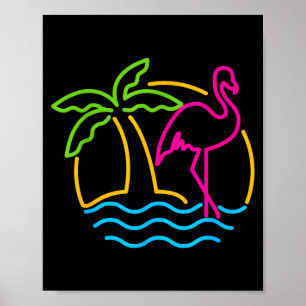 80s Vintage Miami Retro Neon Nk Flamingo  Poster