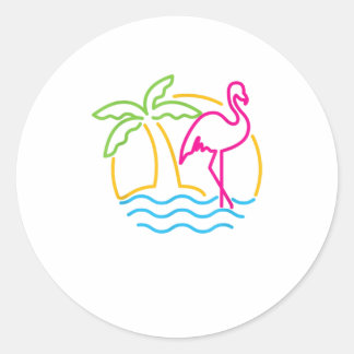 80s Vintage Miami Retro Neon Pink Flamingo Classic Round Sticker