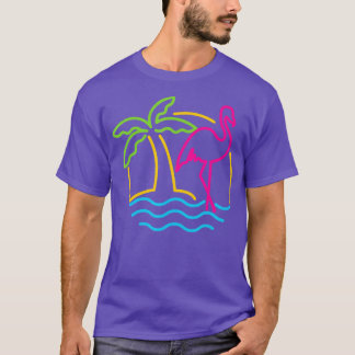 80s Vintage Miami Retro Neon Pink Flamingo  T-Shirt