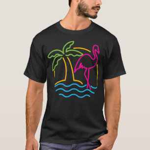 80S Vintage Miami Retro Neon Pink Flamingo  T-Shirt