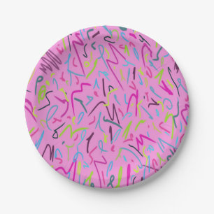 80s Vintage Print in Pink  Paper Plate