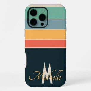 80s vintage Stripe simple monogram initial custom iPhone 16 Pro Max Case