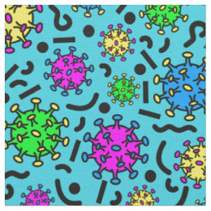 80s viruses on blue fabric