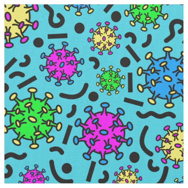 80s viruses on blue fabric (Close Up)