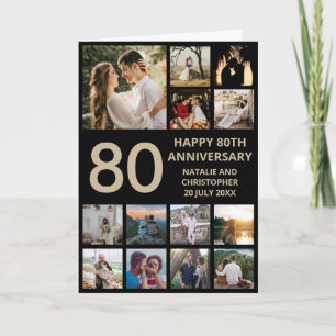 80th Anniversary 13 Photo Collage Black and Gold Card