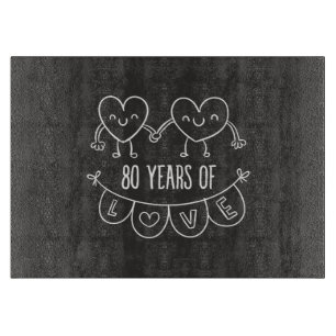 80th Anniversary Gift Chalk Hearts Cutting Board