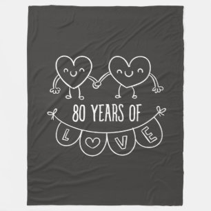 80th Anniversary Gift Chalk Hearts Fleece Blanket