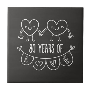 80th Anniversary Gift Chalk Hearts Tile