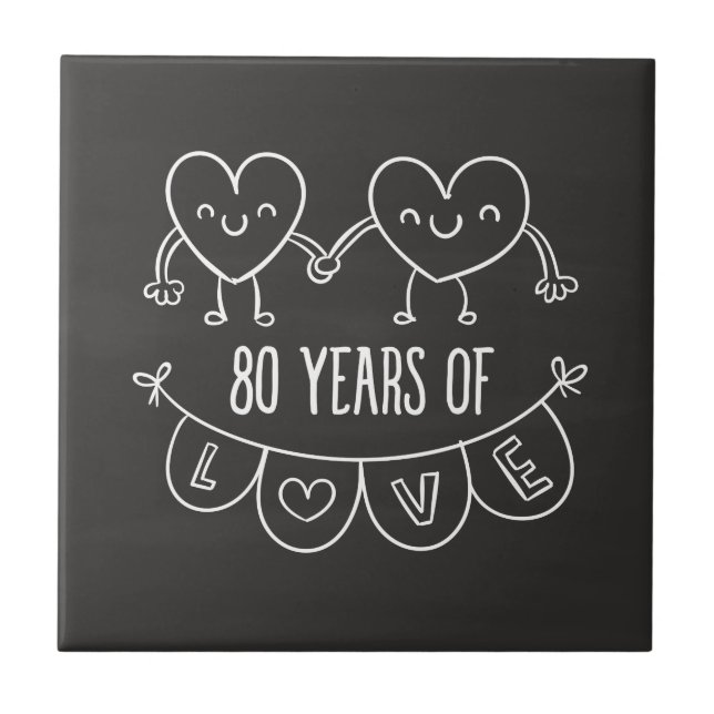 80th Anniversary Gift Chalk Hearts Tile (Front)