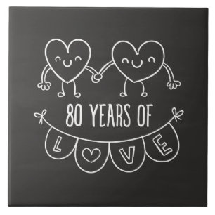 80th Anniversary Gift Chalk Hearts Tile