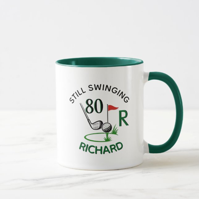 80th (any age) Birthday Men's Monogram Name Mug (Right)