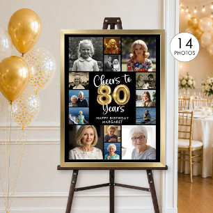 80th Birthday 14 Photo Collage Cheers to 80 Years Poster